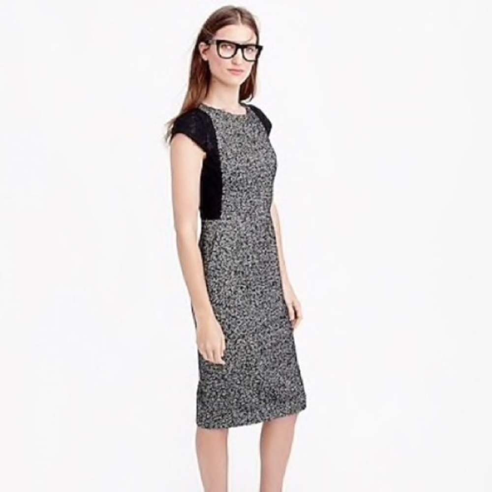 J. Crew Tweed + Black Lace Sheath Dress